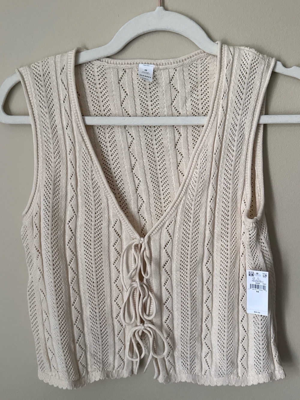 Old Navy Cream Crochet Knit Tie-Front Tank Top